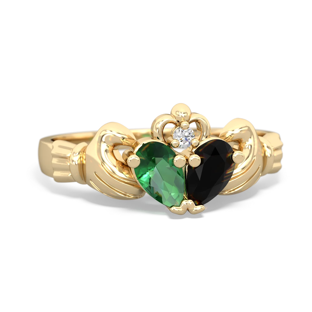 Lab Emerald 'Our Heart' Claddagh 14K Yellow Gold ring R2388