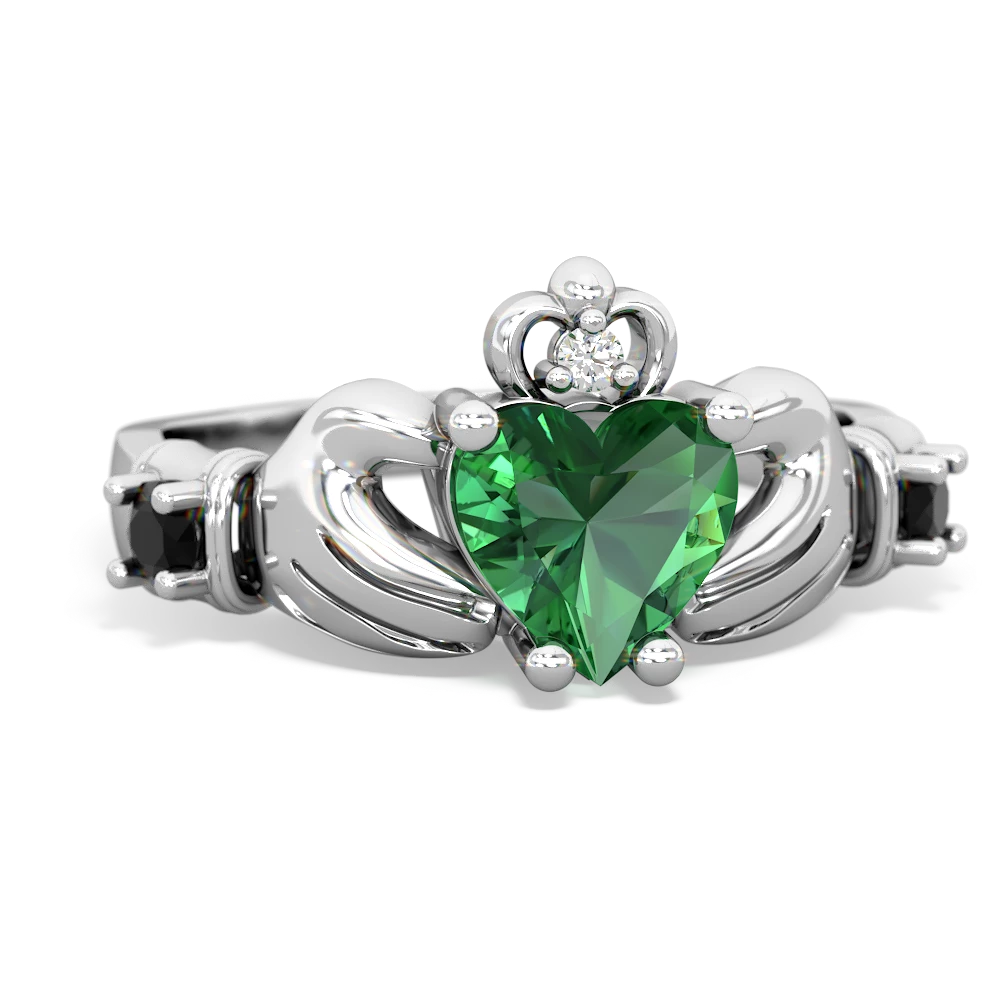 Lab Emerald Claddagh Keepsake 14K White Gold ring R5245