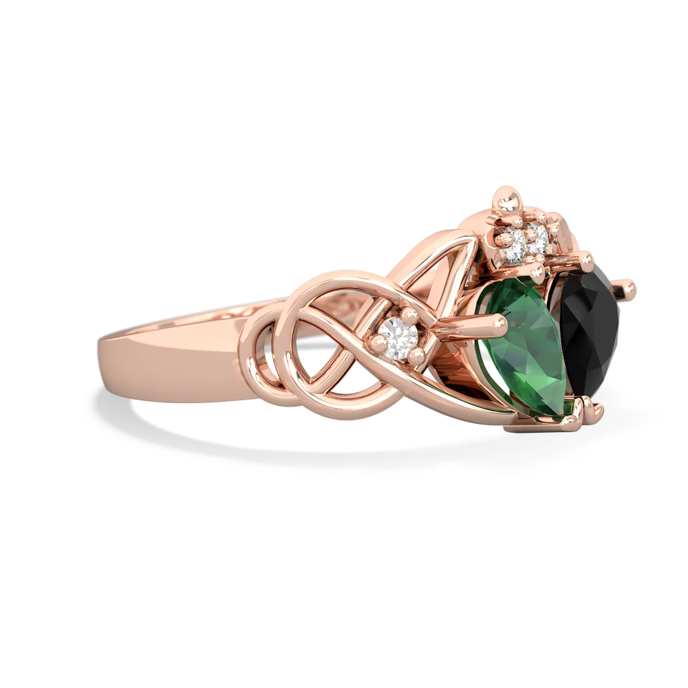 Lab Emerald 'One Heart' Celtic Knot Claddagh 14K Rose Gold ring R5322