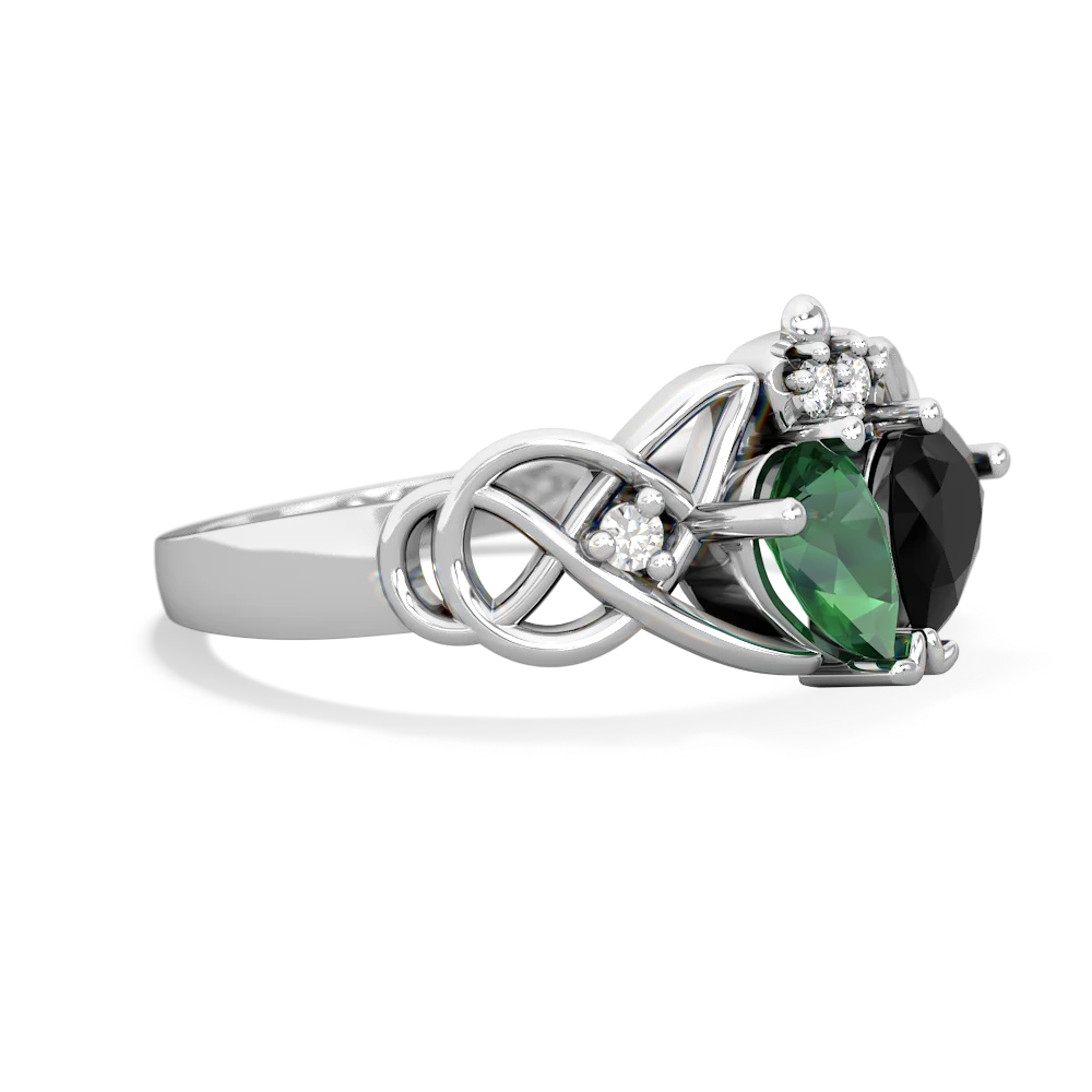 Lab Emerald 'One Heart' Celtic Knot Claddagh 14K White Gold ring R5322