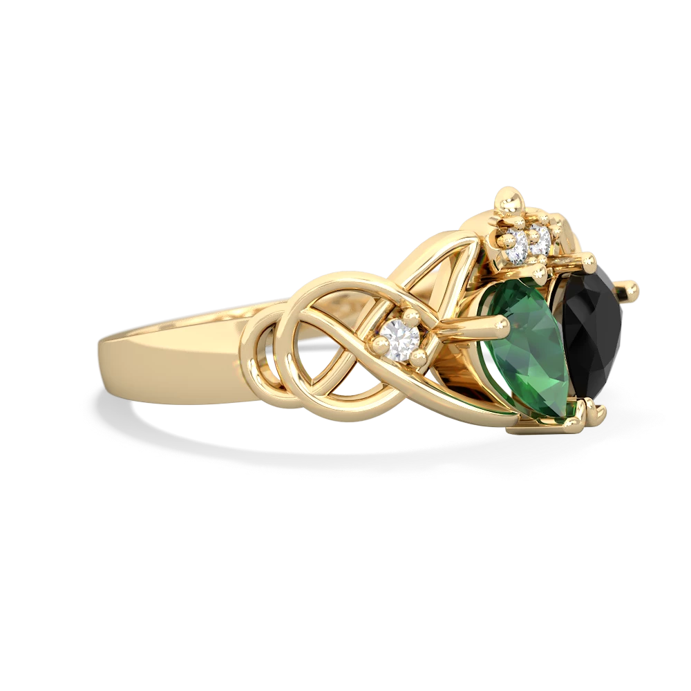 Lab Emerald 'One Heart' Celtic Knot Claddagh 14K Yellow Gold ring R5322