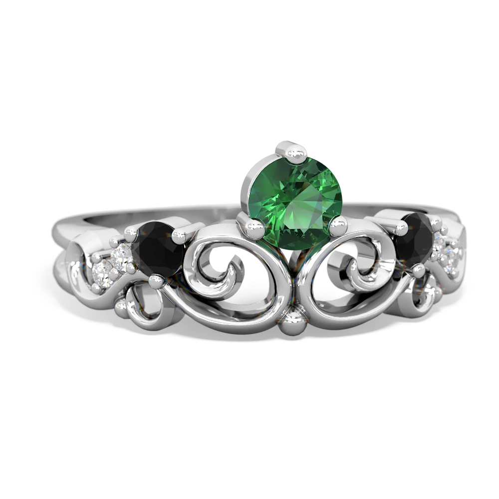 Lab Emerald Crown Keepsake 14K White Gold ring R5740