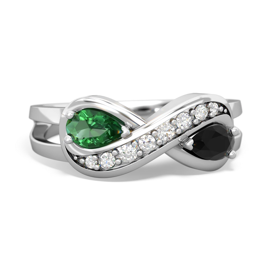 Lab Emerald Diamond Infinity 14K White Gold ring R5390