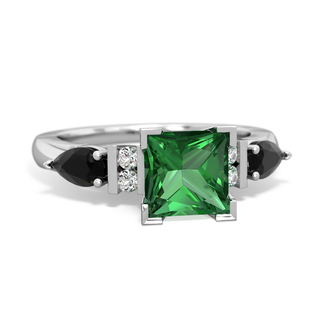 Lab Emerald 6Mm Princess Eternal Embrace Engagement 14K White Gold ring C2002