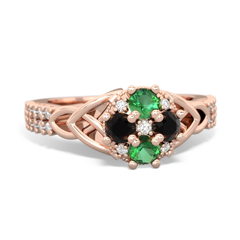 Lab Emerald Celtic Knot Cluster Engagement 14K Rose Gold ring R26443RD