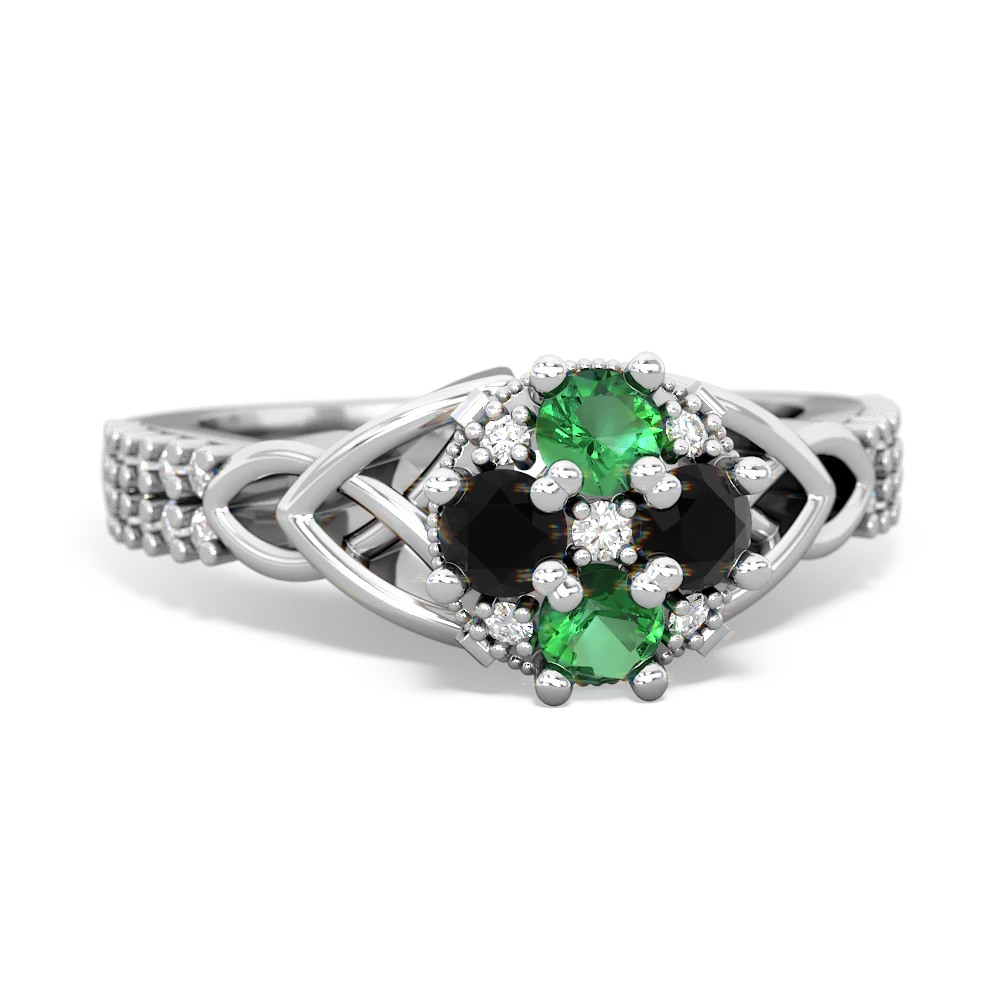 Lab Emerald Celtic Knot Cluster Engagement 14K White Gold ring R26443RD