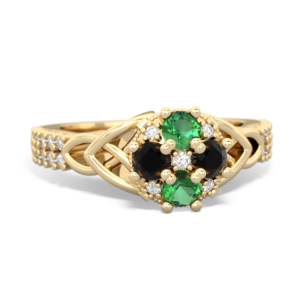 Lab Emerald Celtic Knot Cluster Engagement 14K Yellow Gold ring R26443RD