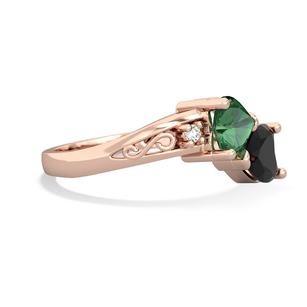 Lab Emerald Snuggling Hearts 14K Rose Gold ring R2178