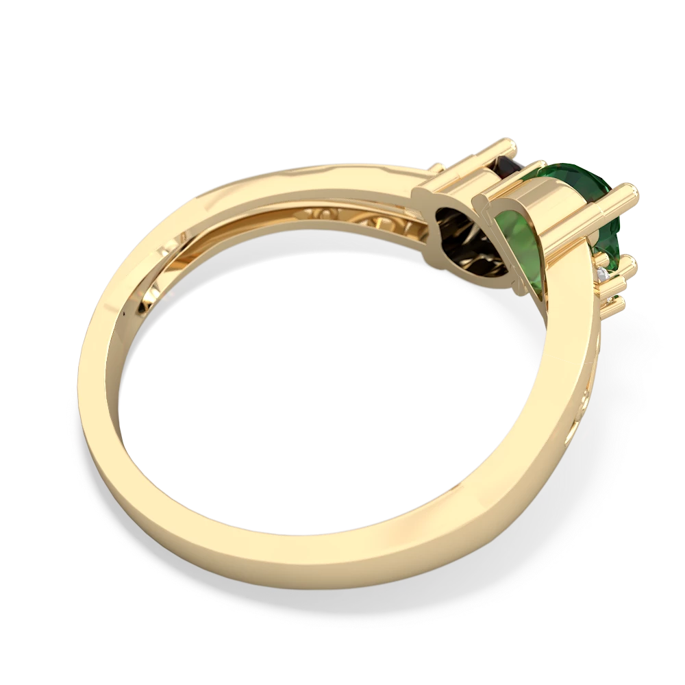 Lab Emerald Snuggling Hearts 14K Yellow Gold ring R2178