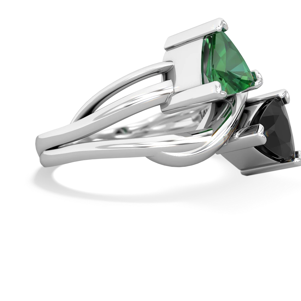 Lab Emerald Split Band Swirl 14K White Gold ring R2341