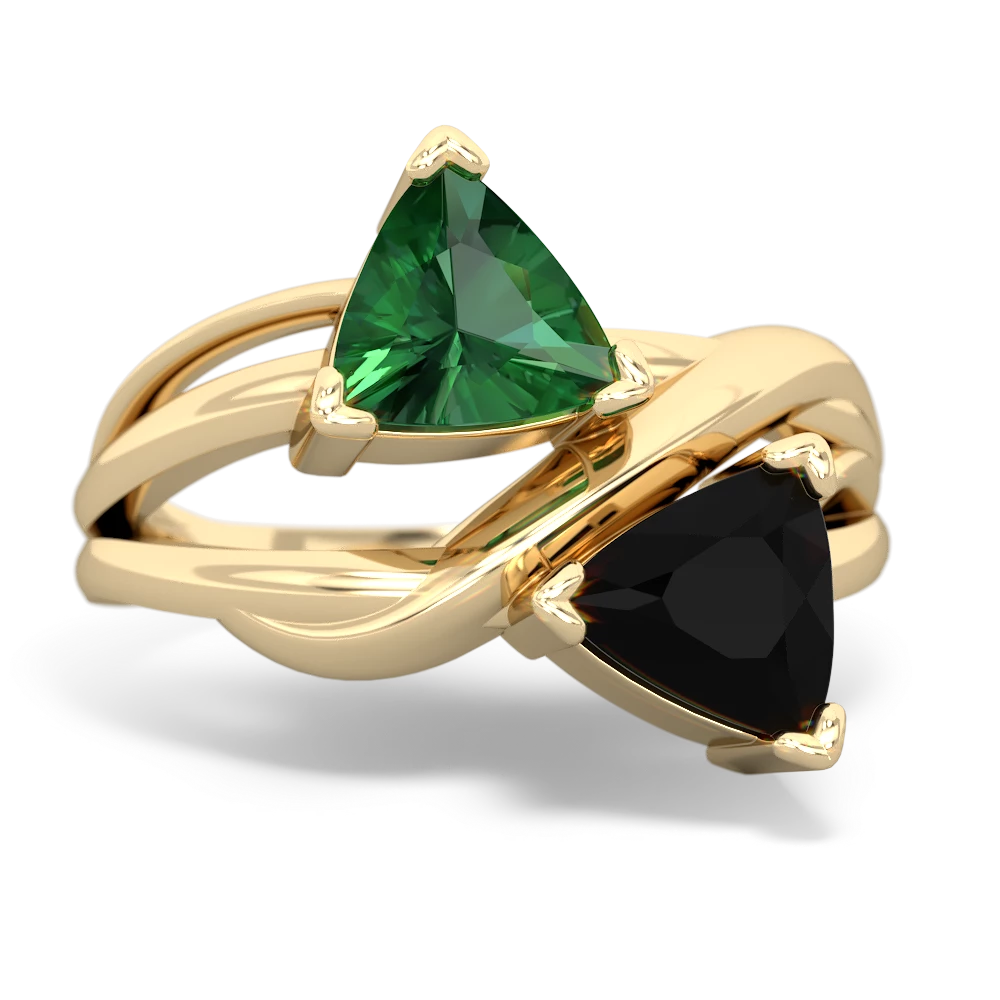 Lab Emerald Split Band Swirl 14K Yellow Gold ring R2341