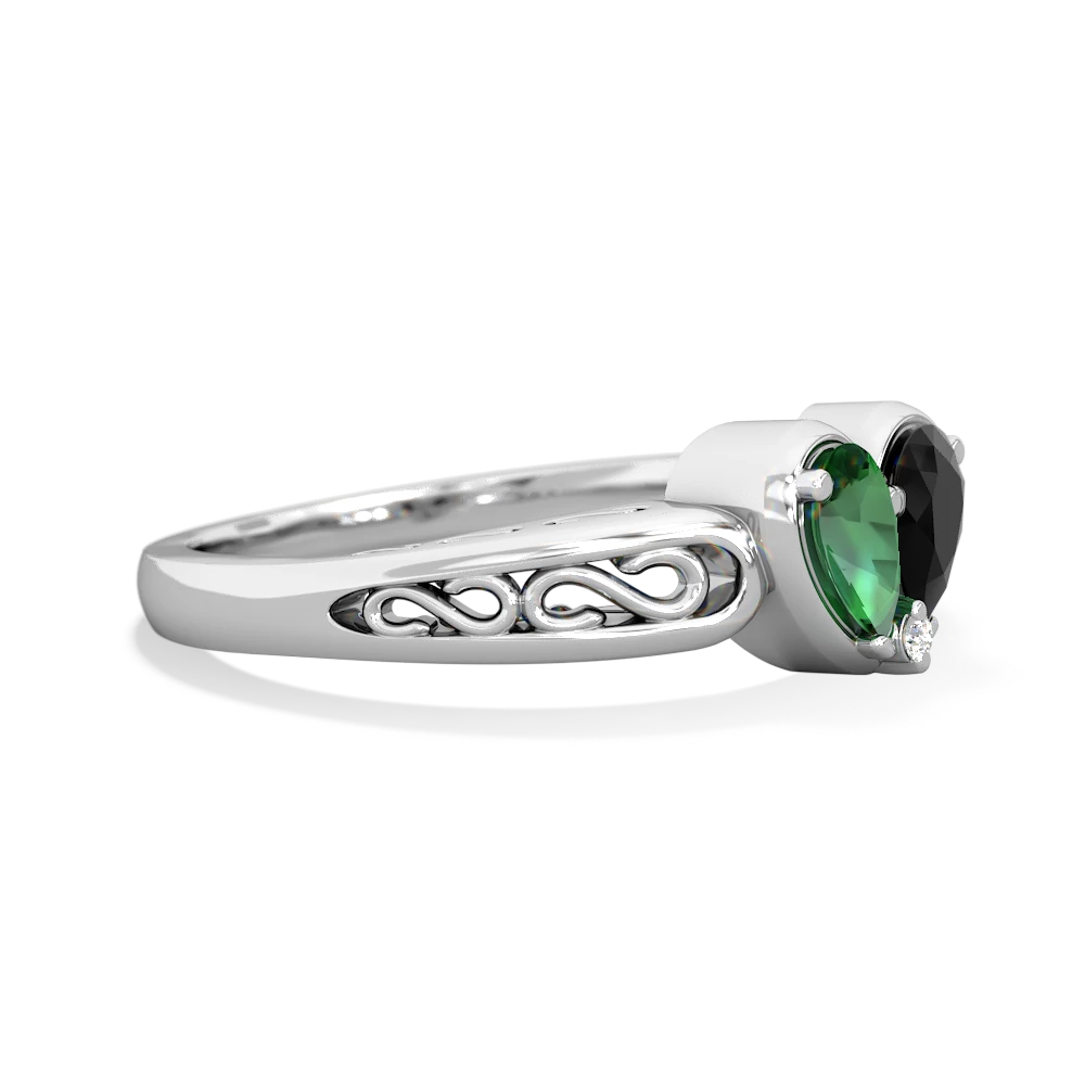 Lab Emerald Filligree 'One Heart' 14K White Gold ring R5070