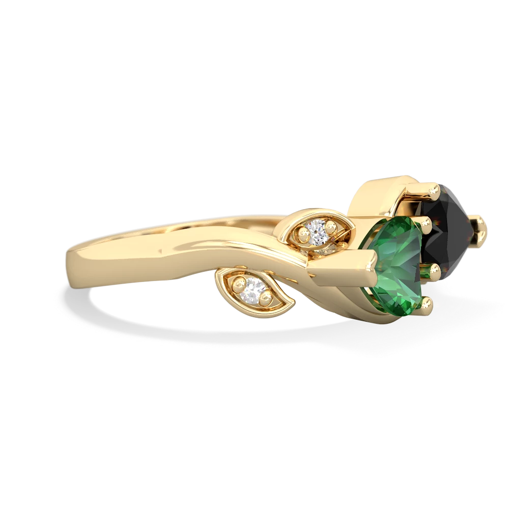 Lab Emerald Floral Elegance 14K Yellow Gold ring R5790