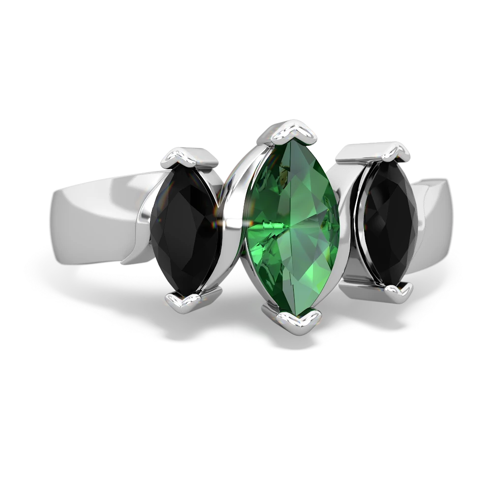 Lab Emerald Three Peeks 14K White Gold ring R2433