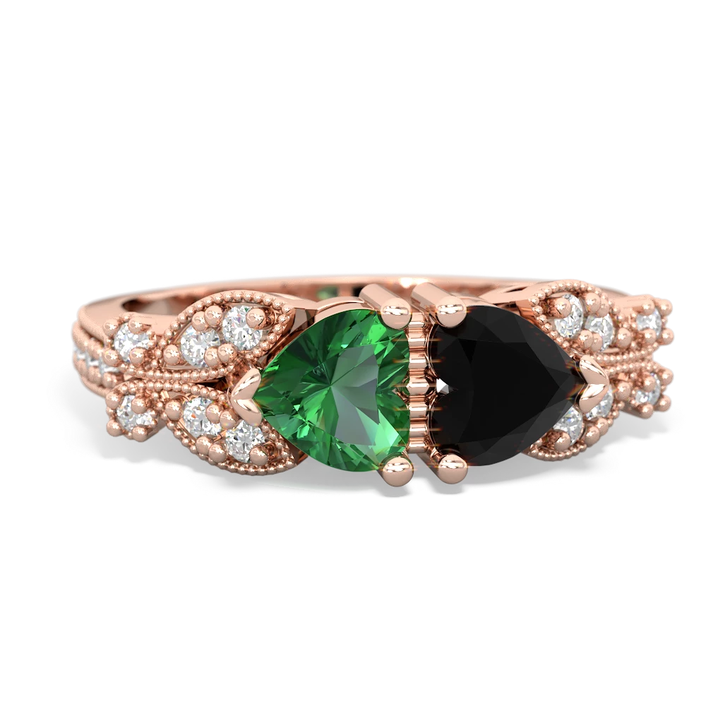 Lab Emerald Diamond Butterflies 14K Rose Gold ring R5601