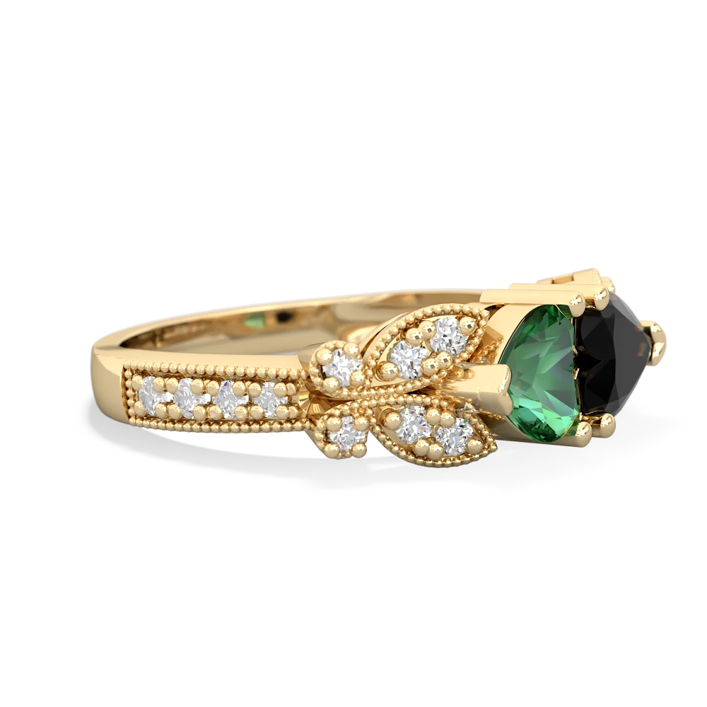 Lab Emerald Diamond Butterflies 14K Yellow Gold ring R5601