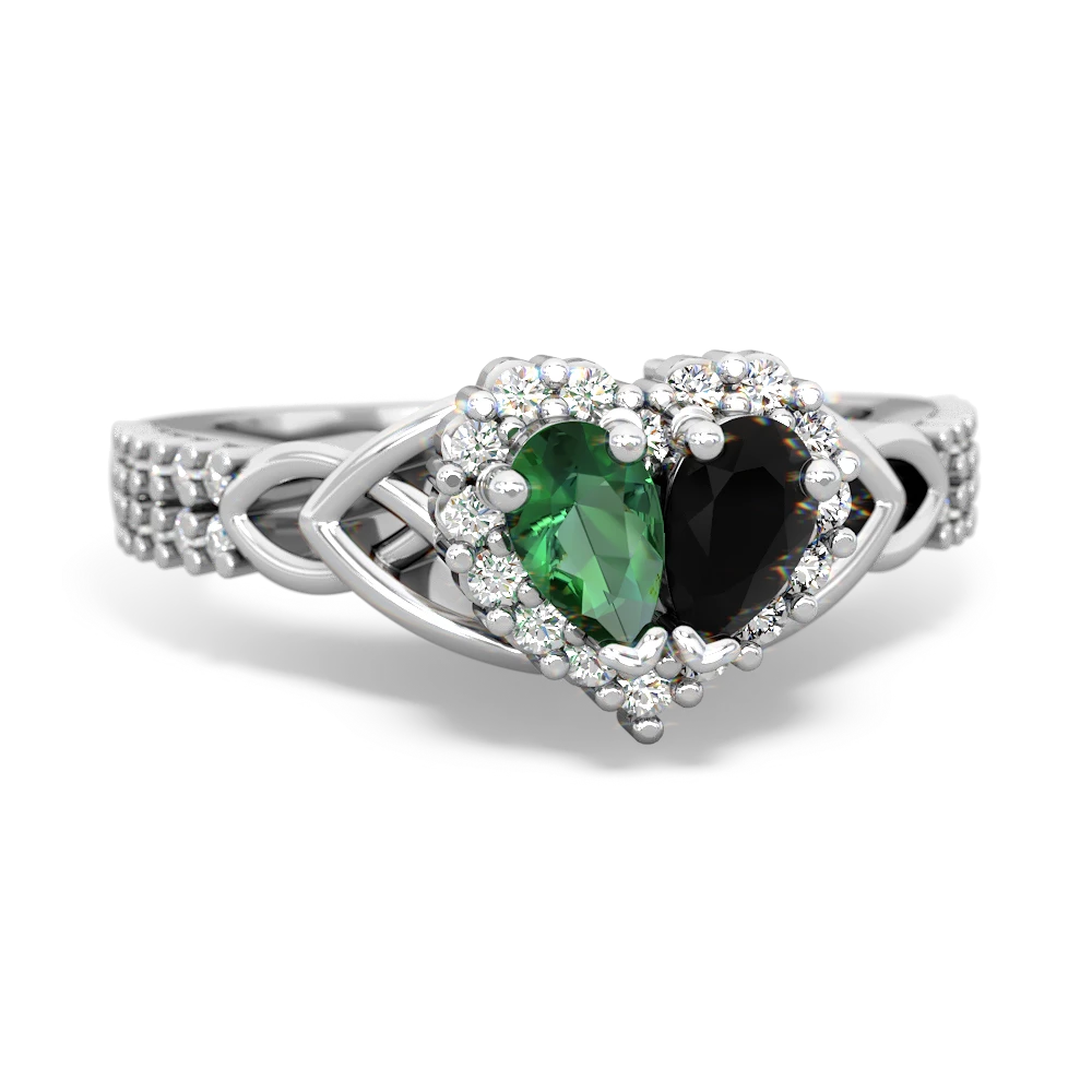 Lab Emerald Celtic Knot Two Hearts As One 14K White Gold ring R2644HRT