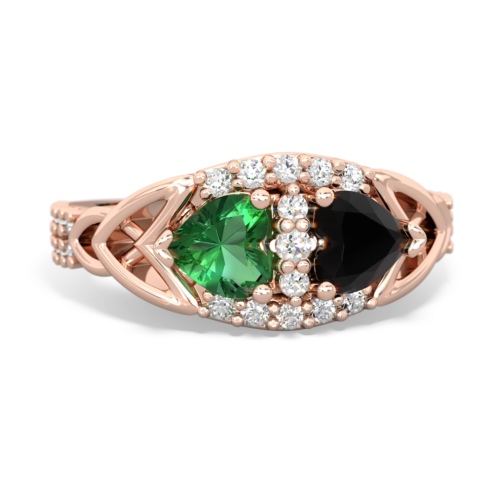 Lab Emerald Sparkling Celtic Knot 14K Rose Gold ring R2645