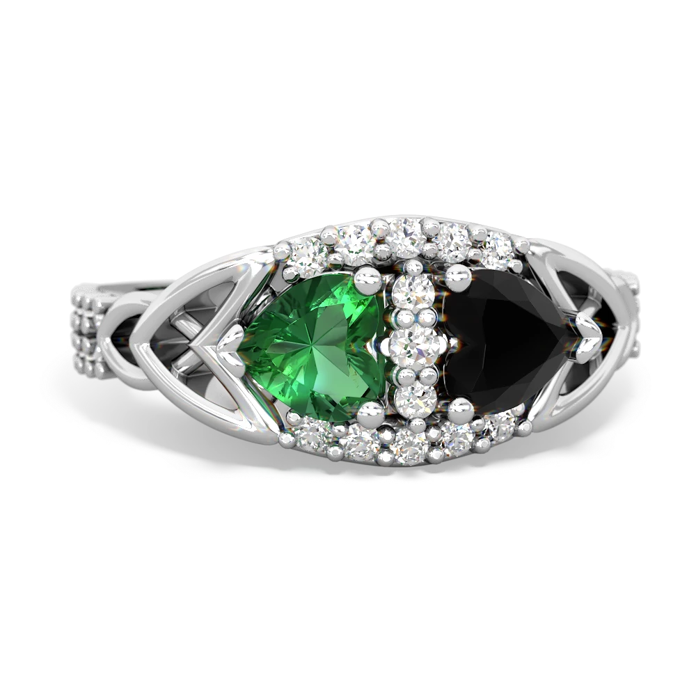 Lab Emerald Sparkling Celtic Knot 14K White Gold ring R2645