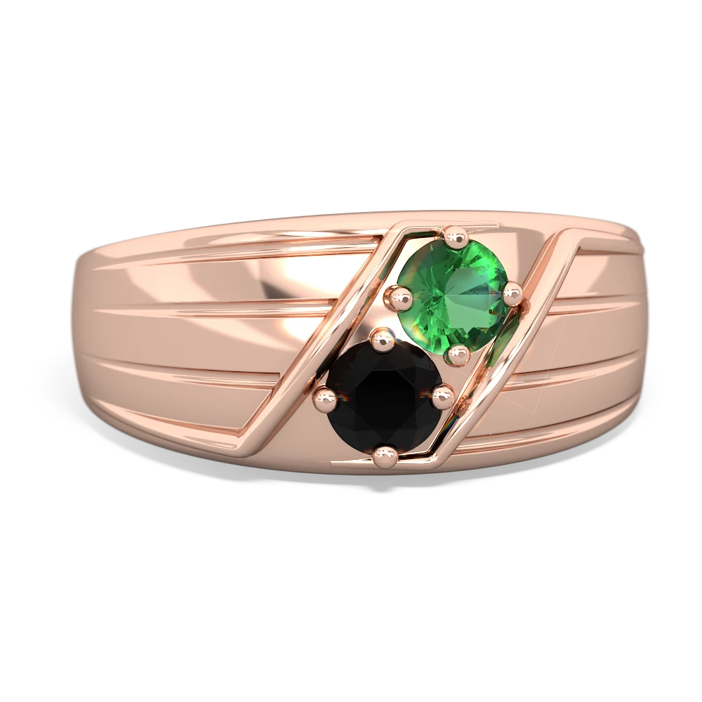 Lab Emerald Men's Streamline 14K Rose Gold ring R0460