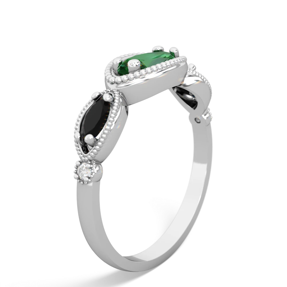 Lab Emerald Milgrain Marquise 14K White Gold ring R5700