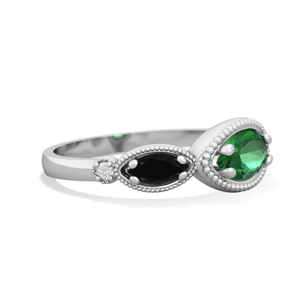 Lab Emerald Milgrain Marquise 14K White Gold ring R5700