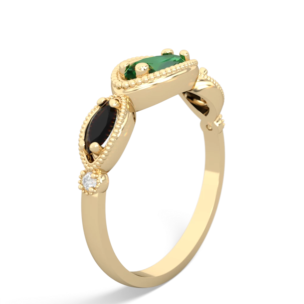 Lab Emerald Milgrain Marquise 14K Yellow Gold ring R5700