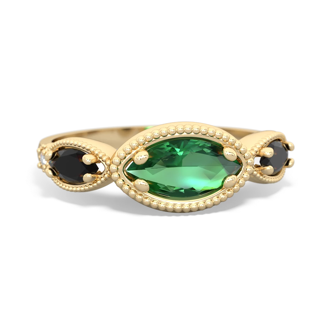 Lab Emerald Milgrain Marquise 14K Yellow Gold ring R5700