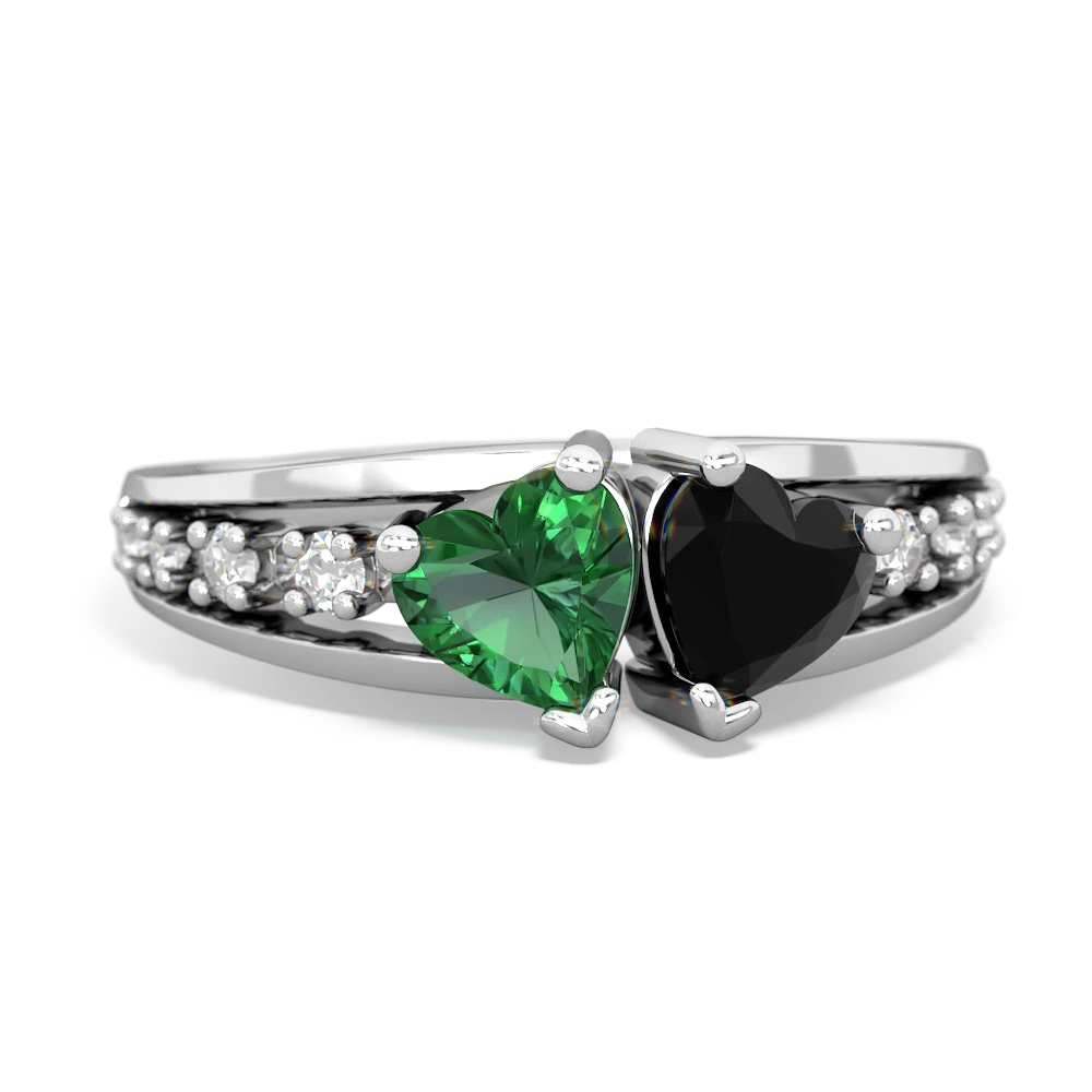 Lab Emerald Heart To Heart 14K White Gold ring R3342