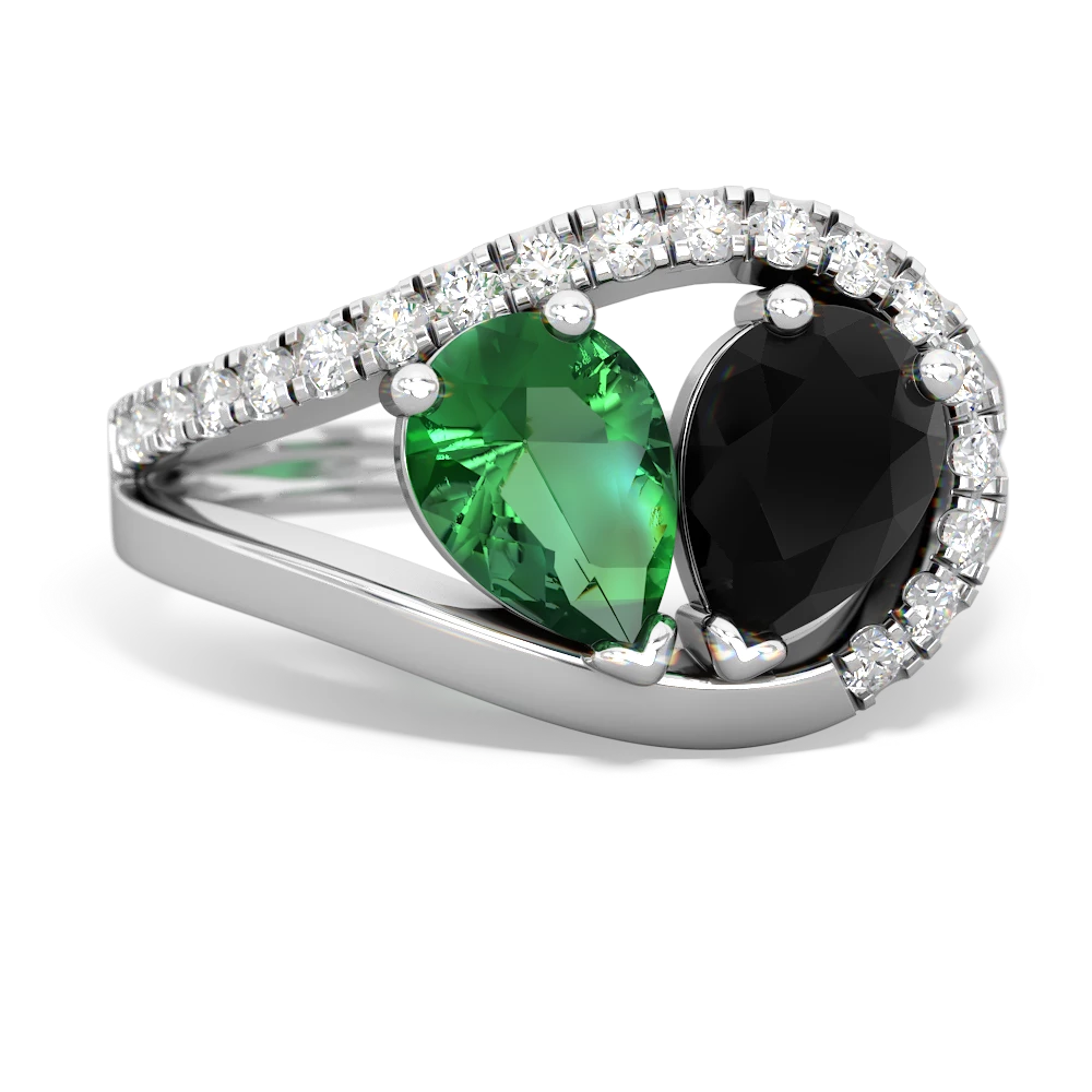 Lab Emerald Nestled Heart Keepsake 14K White Gold ring R5650