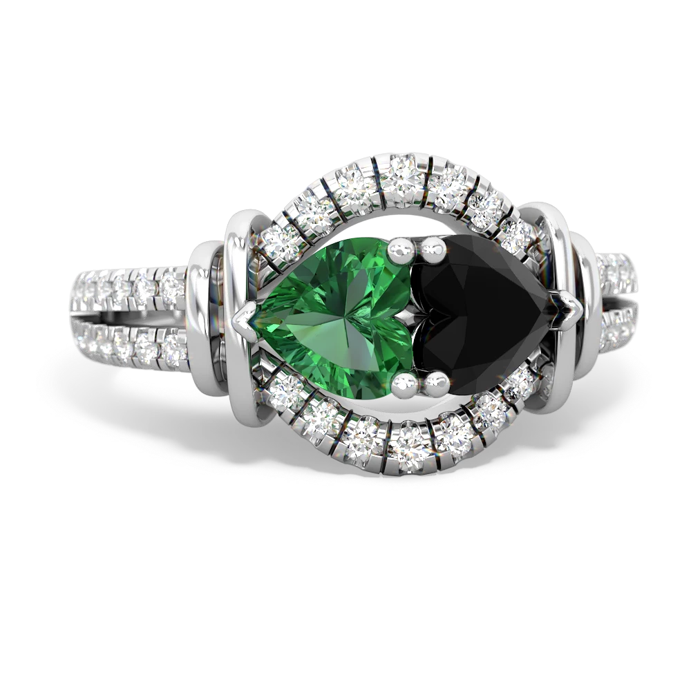 Lab Emerald Art-Deco Keepsake 14K White Gold ring R5630