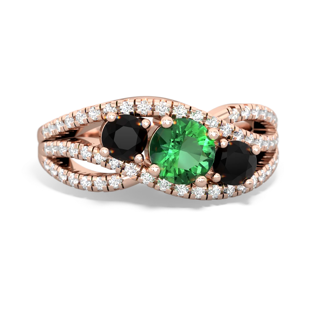 Lab Emerald Three Stone Aurora 14K Rose Gold ring R3080