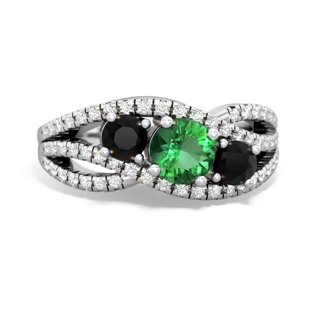 Lab Emerald Three Stone Aurora 14K White Gold ring R3080