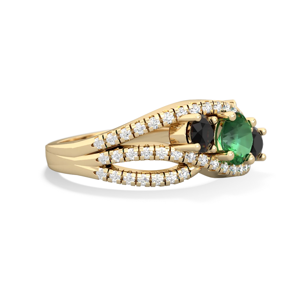 Lab Emerald Three Stone Aurora 14K Yellow Gold ring R3080