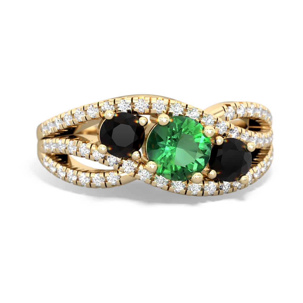 Lab Emerald Three Stone Aurora 14K Yellow Gold ring R3080