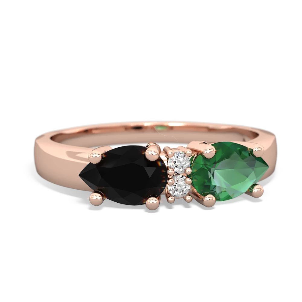 Lab Emerald Pear Bowtie 14K Rose Gold ring R0865