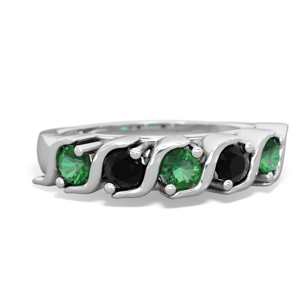 Lab Emerald Anniversary Band 14K White Gold ring R2089