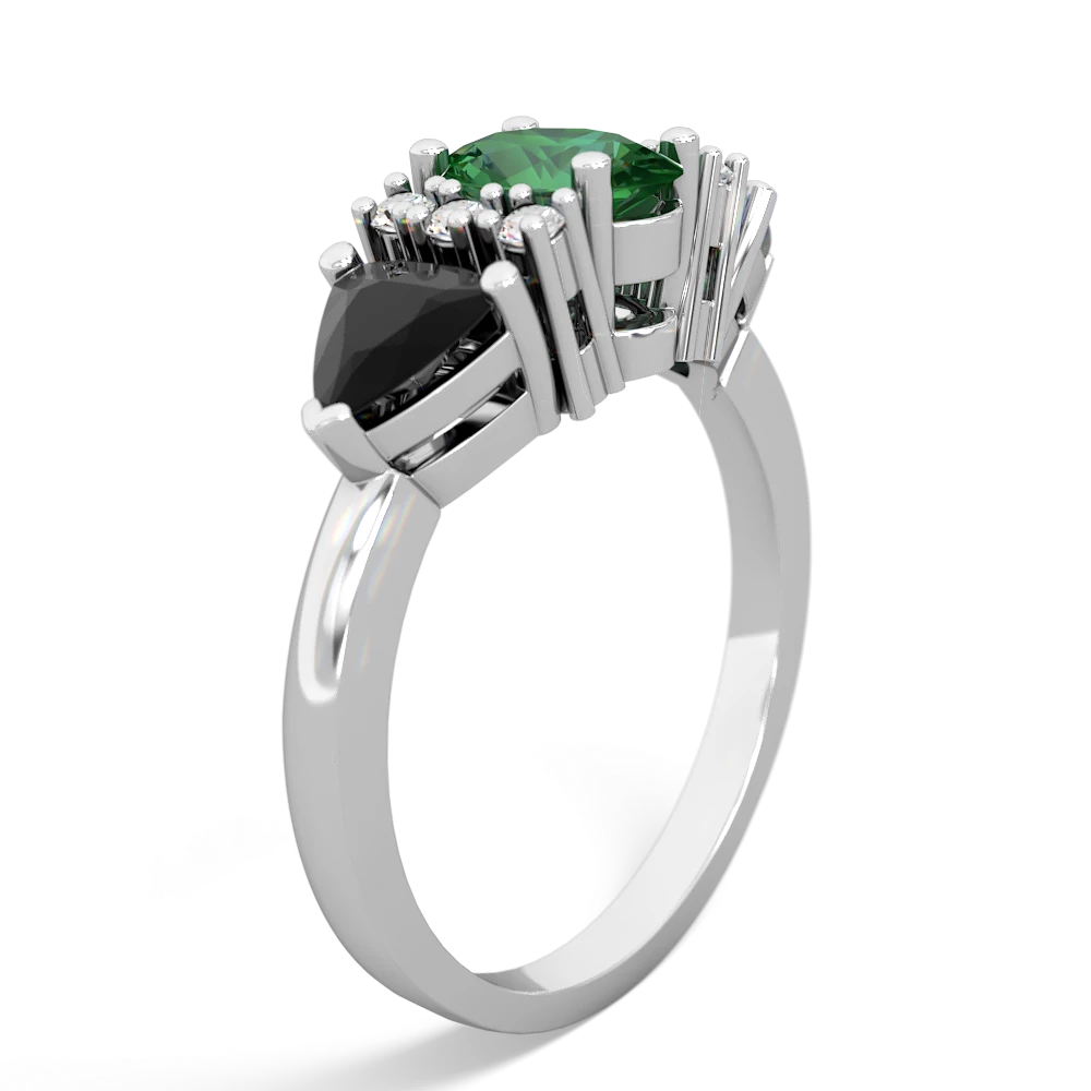 Lab Emerald Antique Style Three Stone 14K White Gold ring R2186