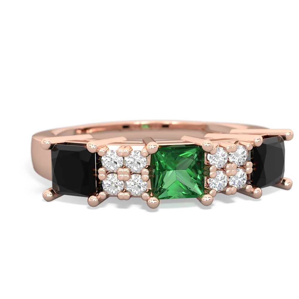 Lab Emerald Three Stone Diamond Cluster 14K Rose Gold ring R2592