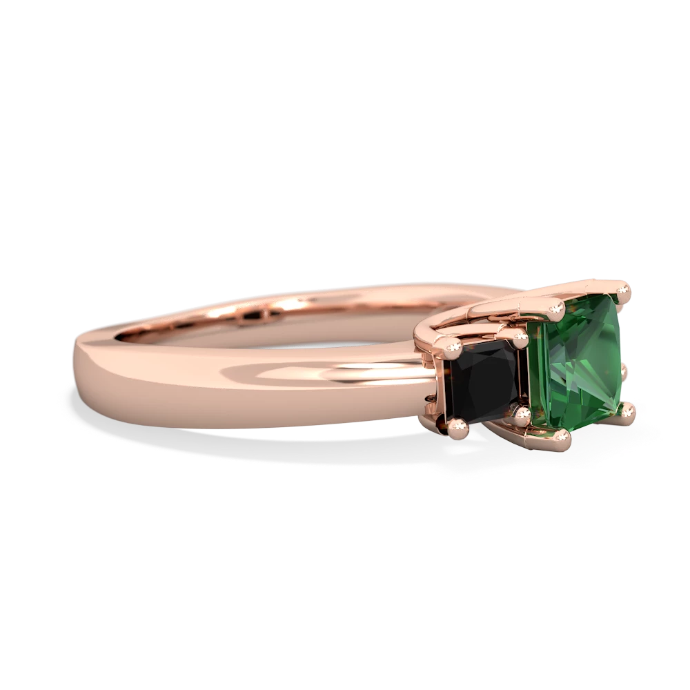 Lab Emerald Three Stone Trellis 14K Rose Gold ring R4015