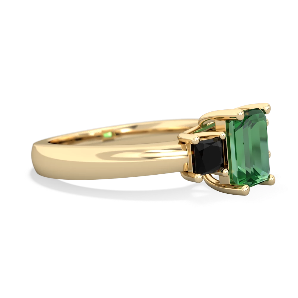 Lab Emerald Three Stone Emerald-Cut Trellis 14K Yellow Gold ring R4021