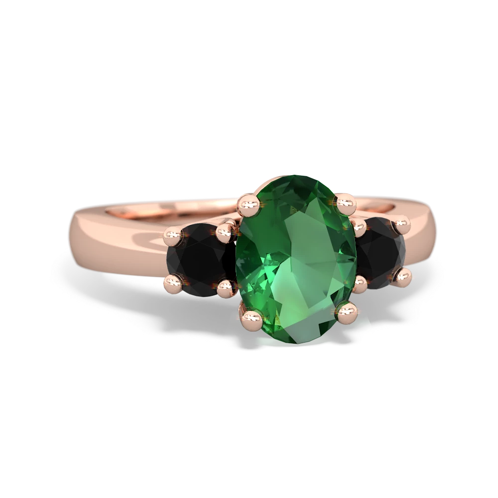 Lab Emerald Three Stone Oval Trellis 14K Rose Gold ring R4024