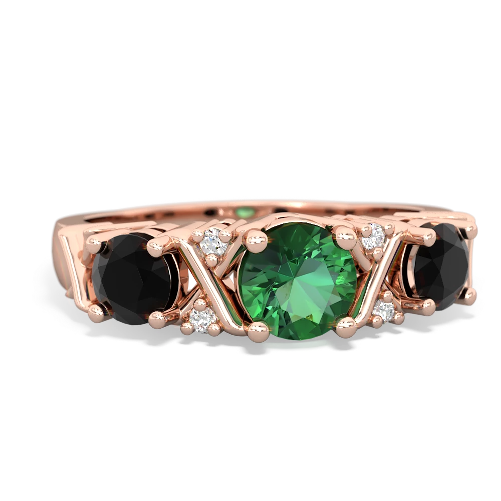 Lab Emerald Hugs And Kisses 14K Rose Gold ring R5016