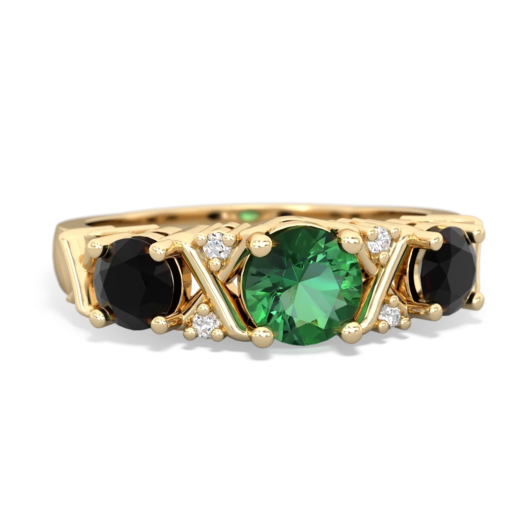 Lab Emerald Hugs And Kisses 14K Yellow Gold ring R5016