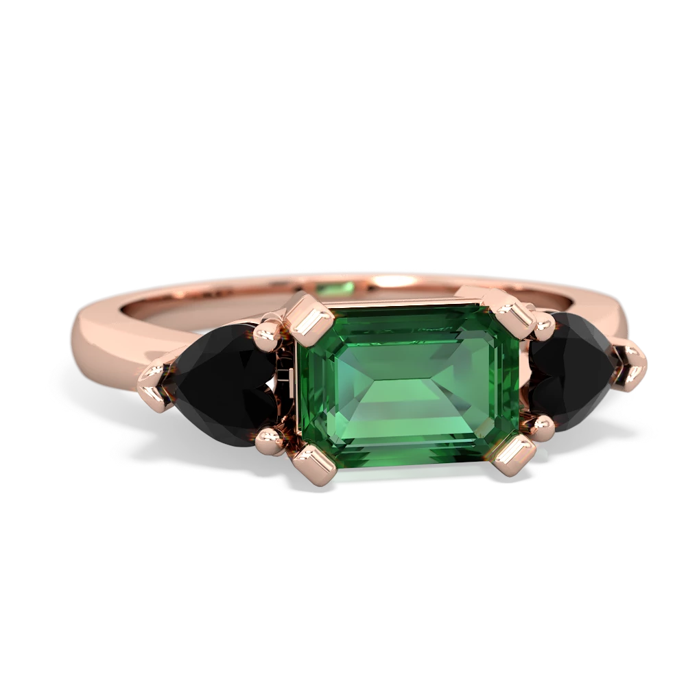 Lab Emerald Three Stone 14K Rose Gold ring R5235