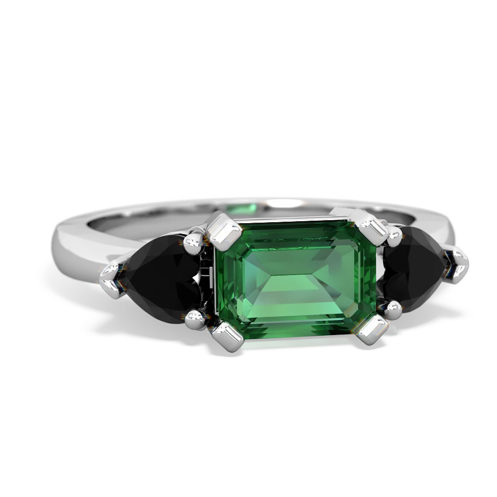 Lab Emerald Three Stone 14K White Gold ring R5235