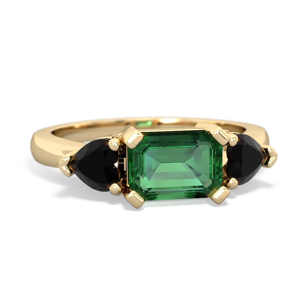 Lab Emerald Three Stone 14K Yellow Gold ring R5235