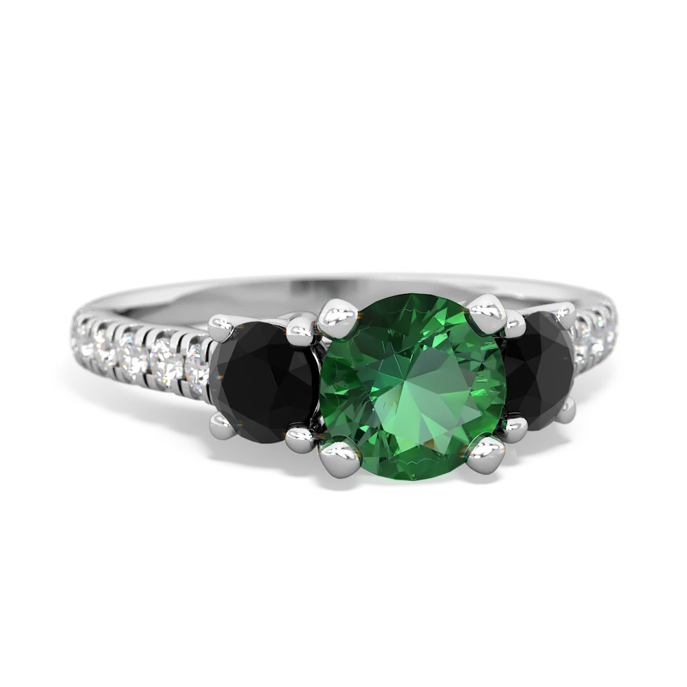 Lab Emerald Pave Trellis 14K White Gold ring R5500