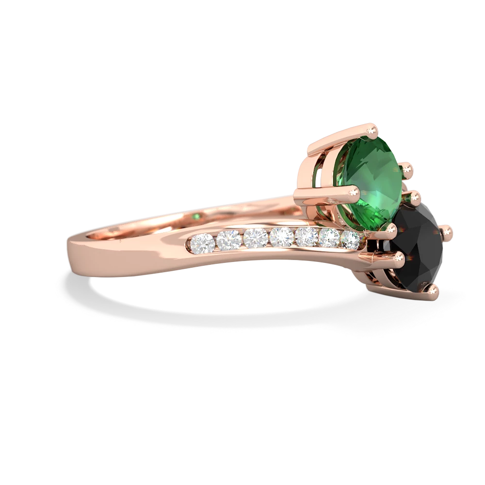 Lab Emerald Channel Set Two Stone 14K Rose Gold ring R5303