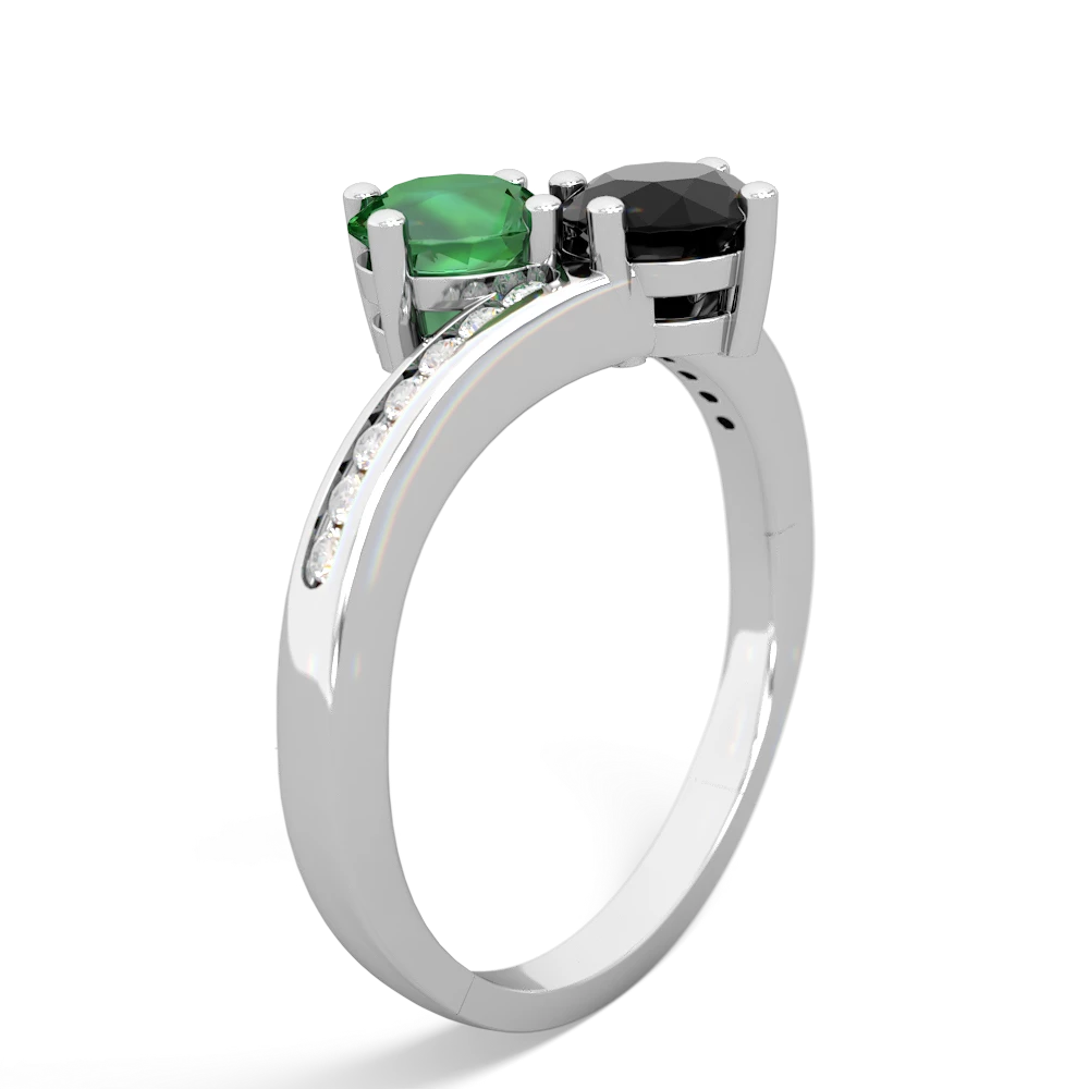 Lab Emerald Channel Set Two Stone 14K White Gold ring R5303